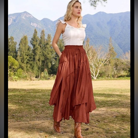 Scarlet Darkness Dresses & Skirts - Scarlet Darkness Bohemian Fairycore Rust Renaissance Layered Scarf Maxi Skirt S